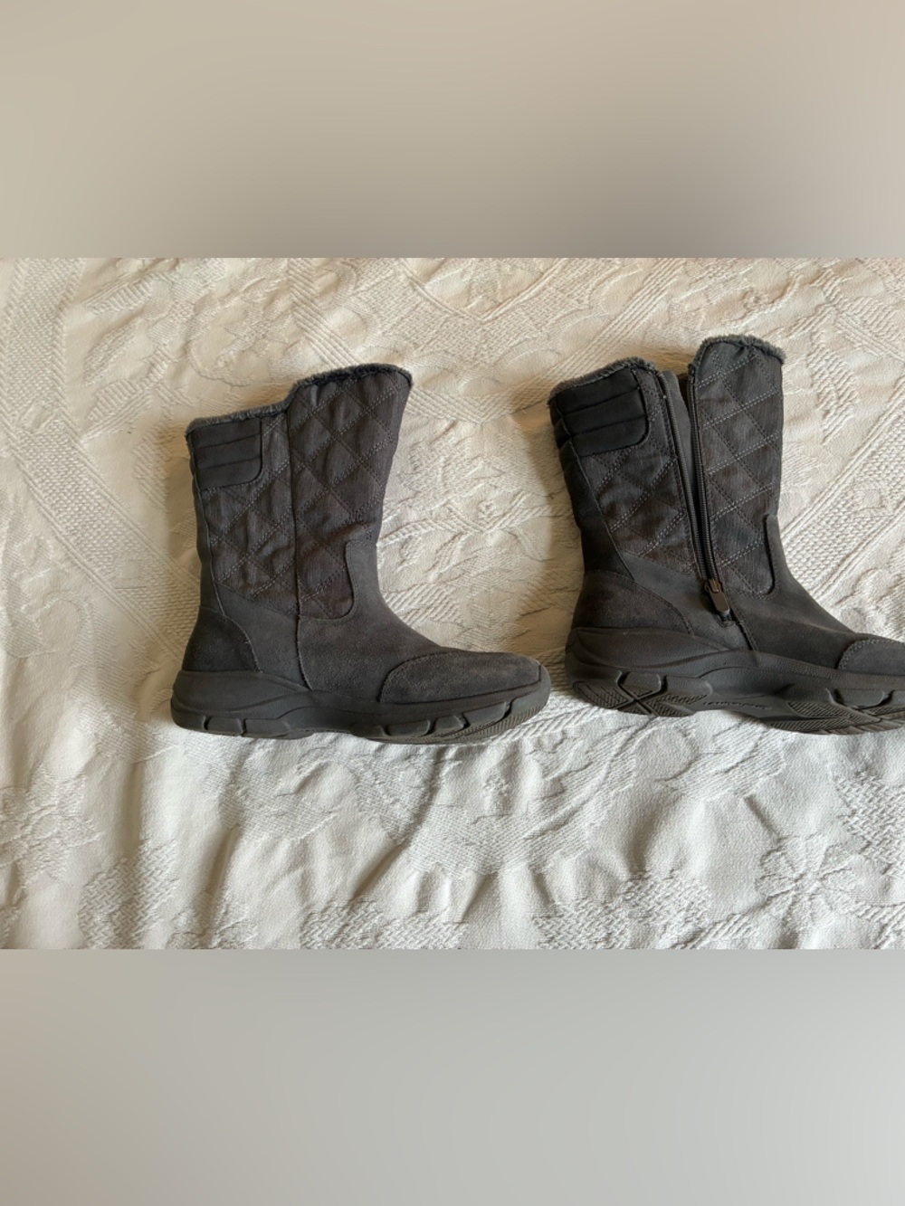 Lands' End Women's Quilted Suede Winter Boots in Charcoal Gray